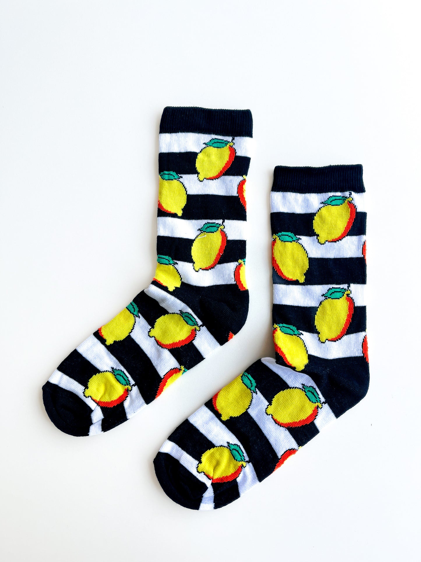 Lemon Detailed Navy Blue-White Colored Socks