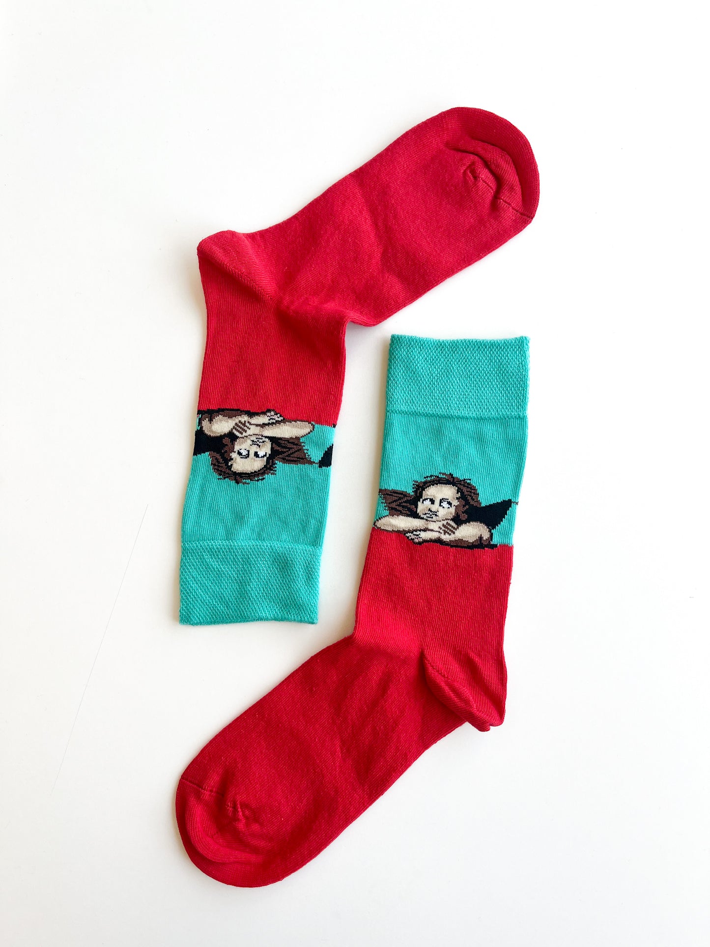 Turquoise and Red Colored Socks with Angel Detail