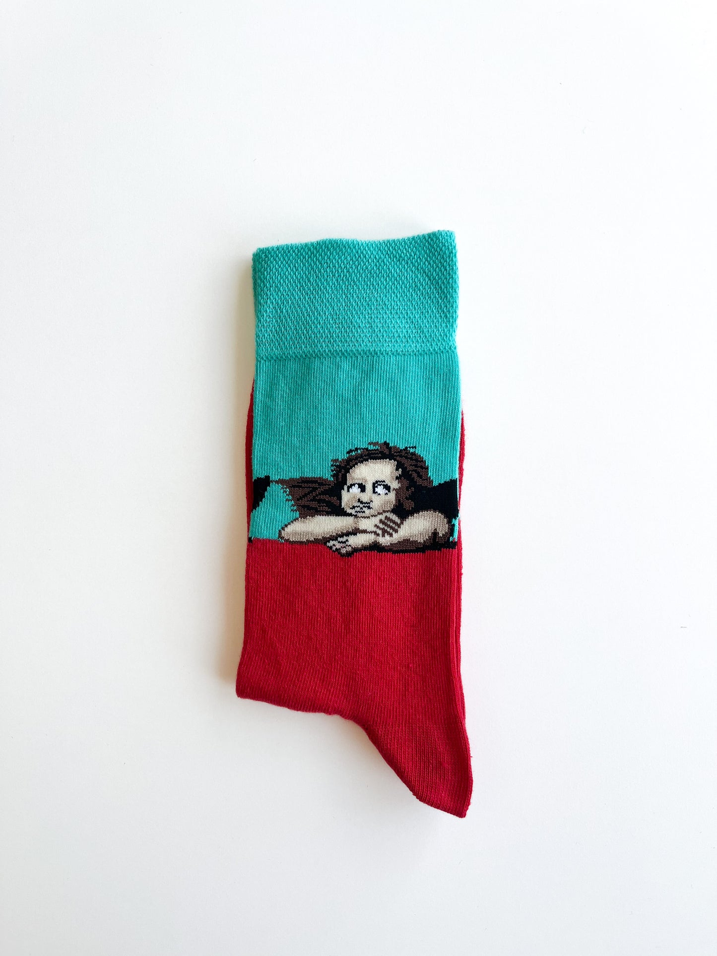Turquoise and Red Colored Socks with Angel Detail