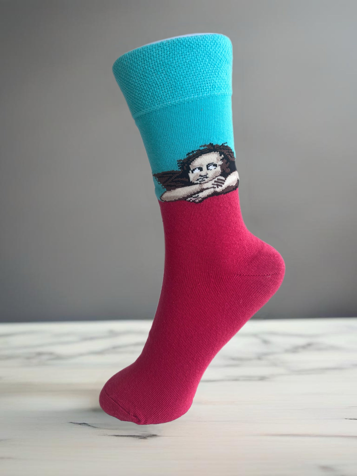 Turquoise and Red Colored Socks with Angel Detail