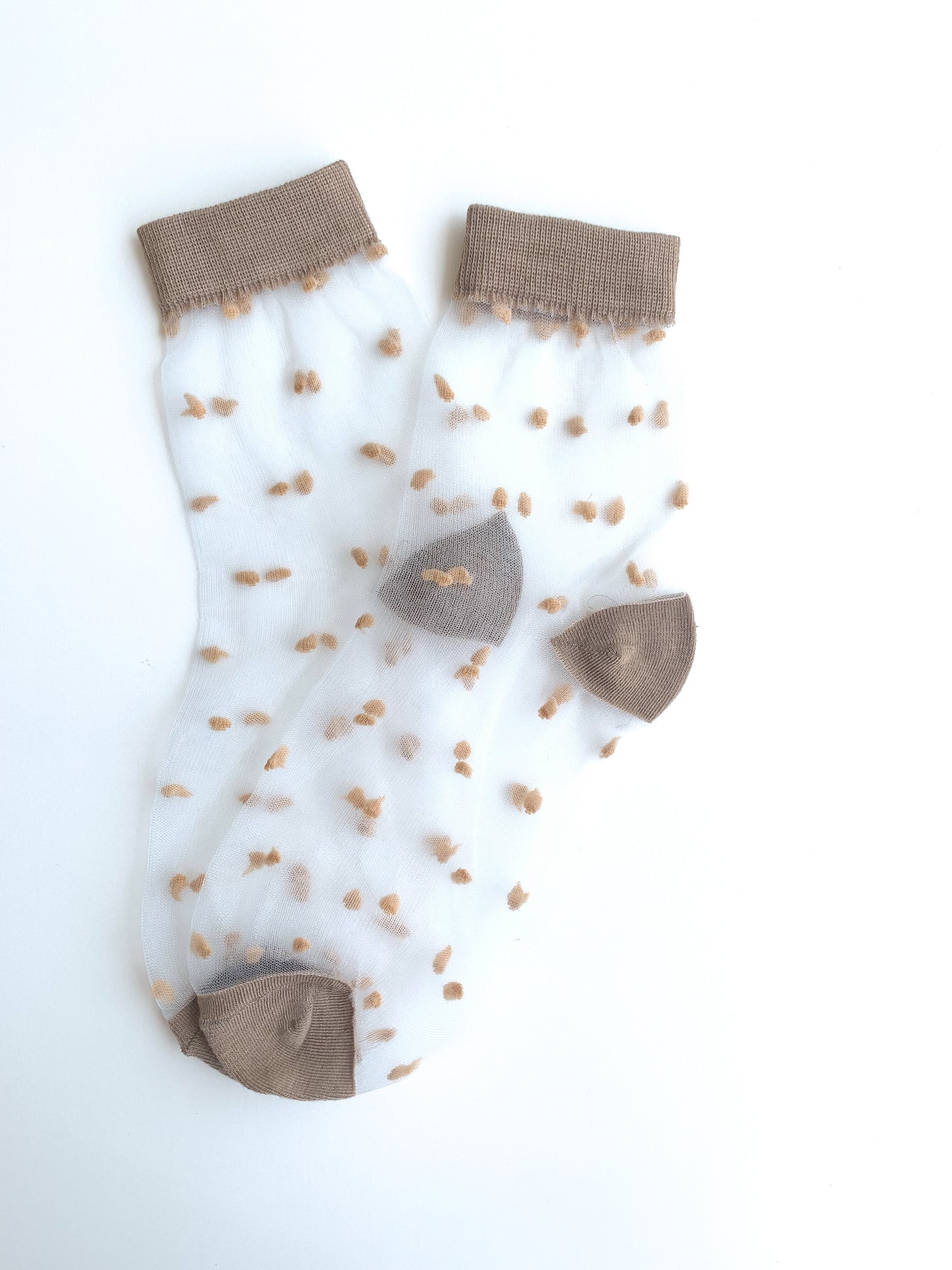 Dot Patterned Beige Colored Tulle Socks