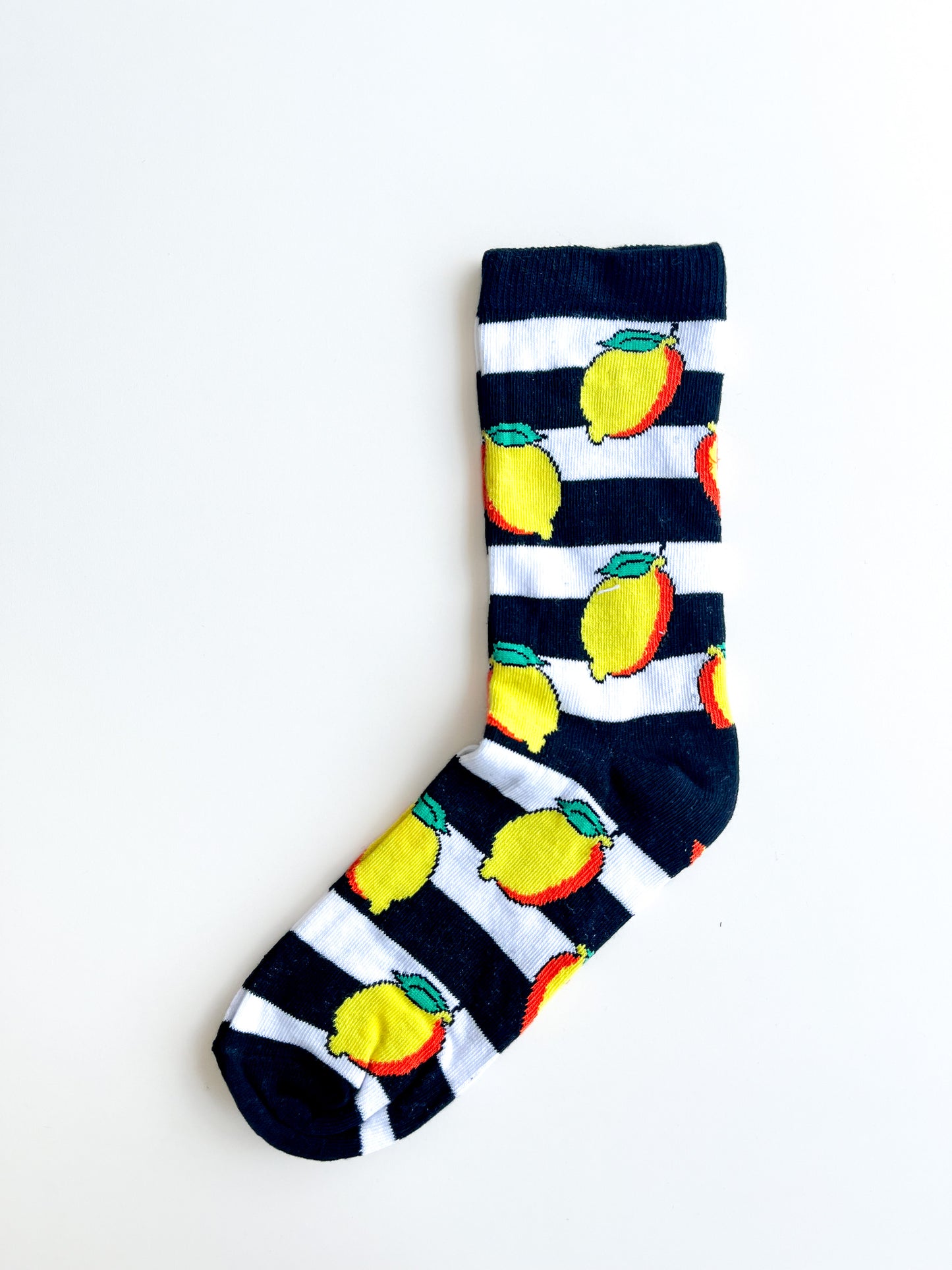 Lemon Detailed Navy Blue-White Colored Socks