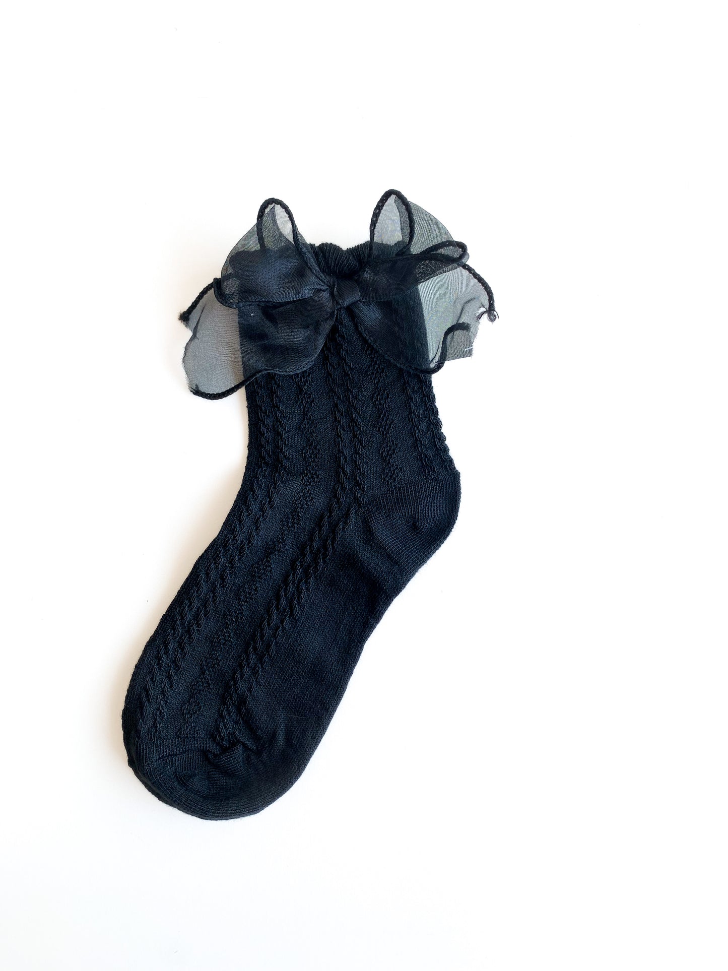 Ribbon Detailed Black Booties Socks