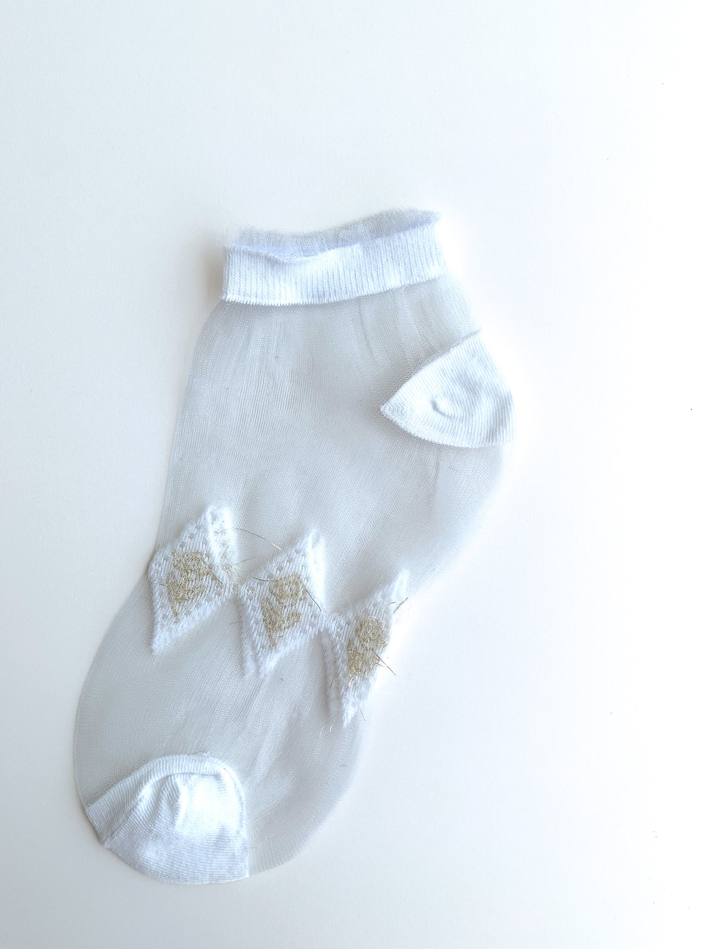 Diamond Patterned White Colored Tulle Booties Socks