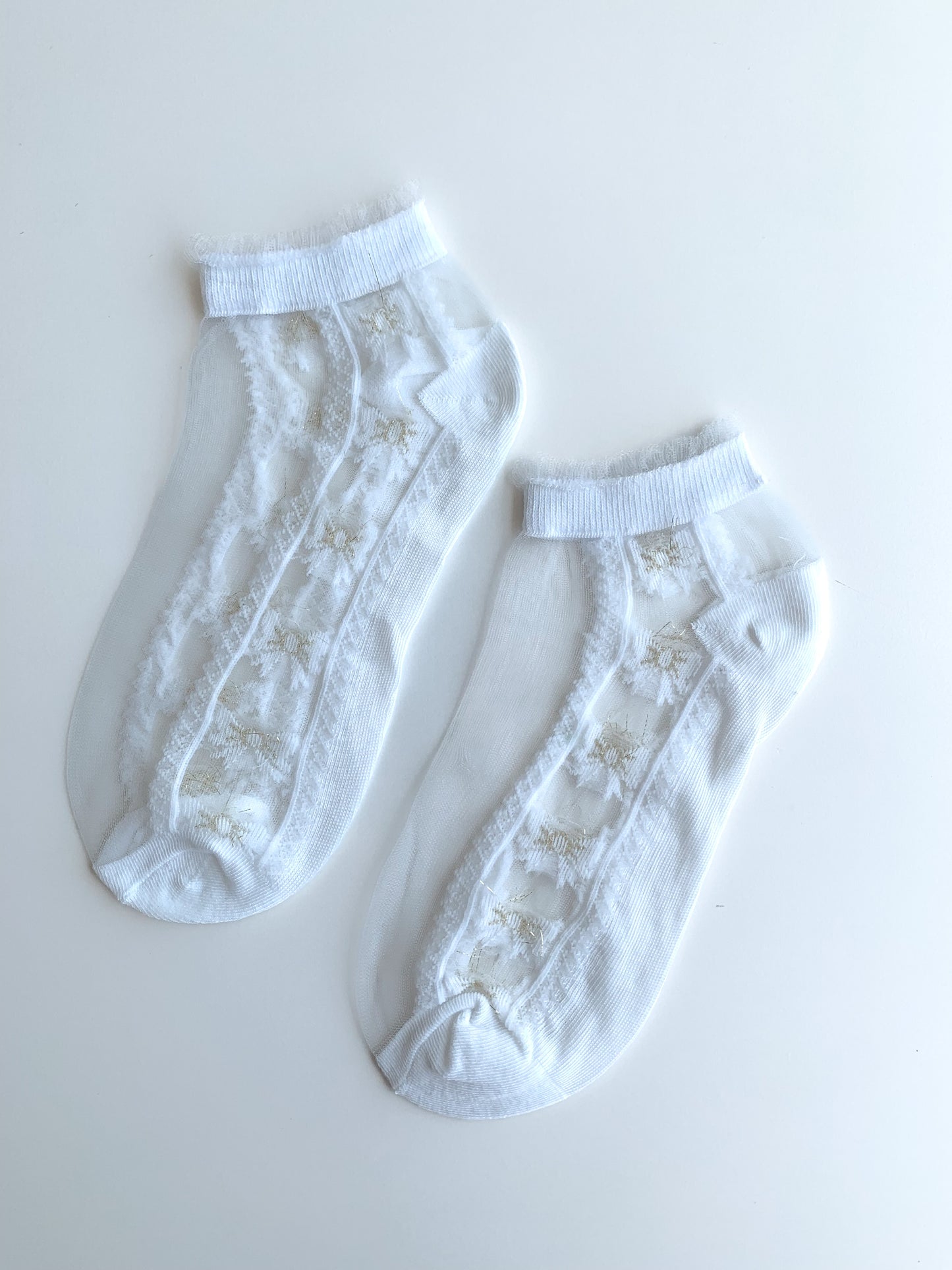 Floral Patterned White Colored Tulle Booties Socks