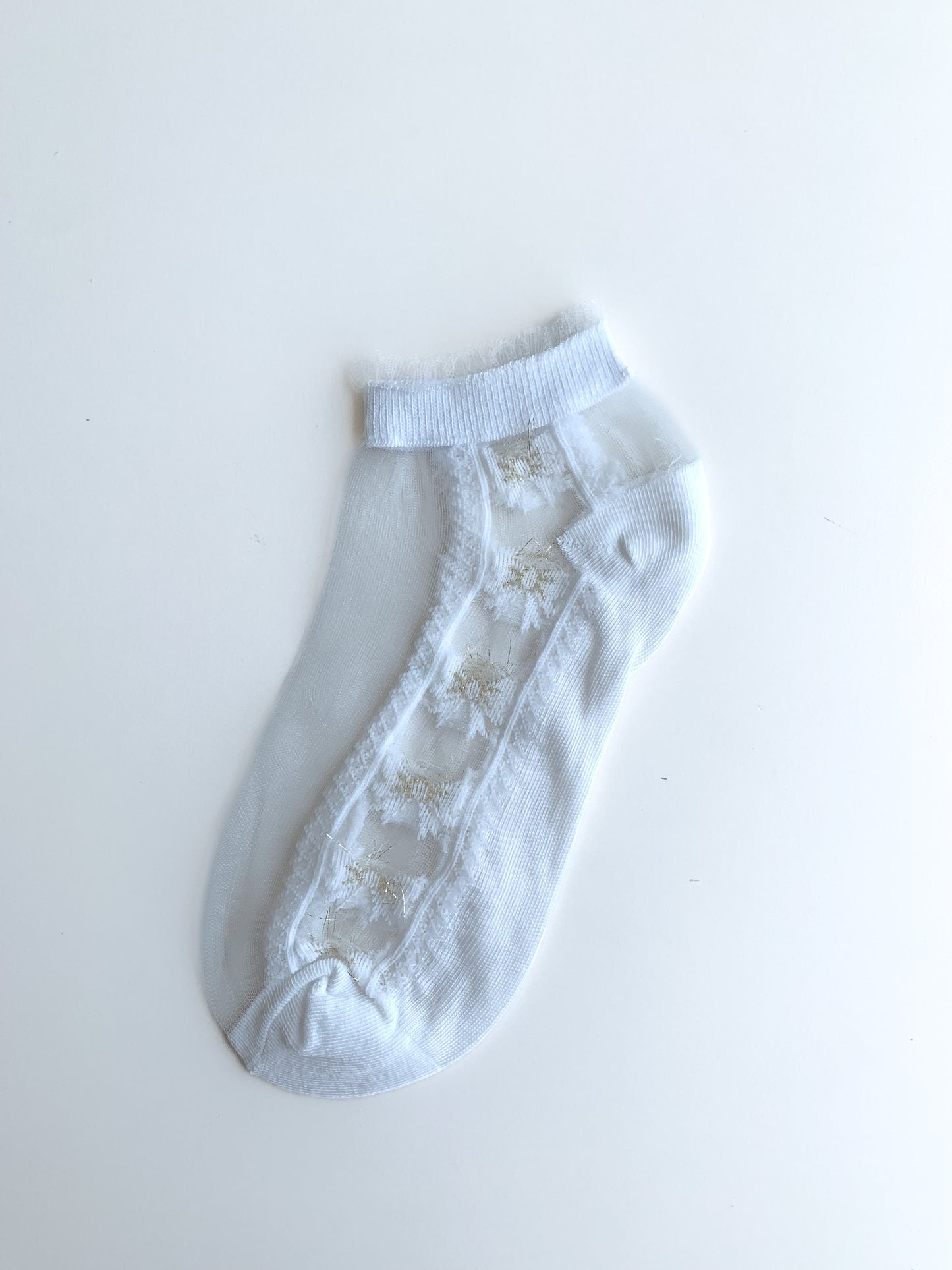 Floral Patterned White Colored Tulle Booties Socks