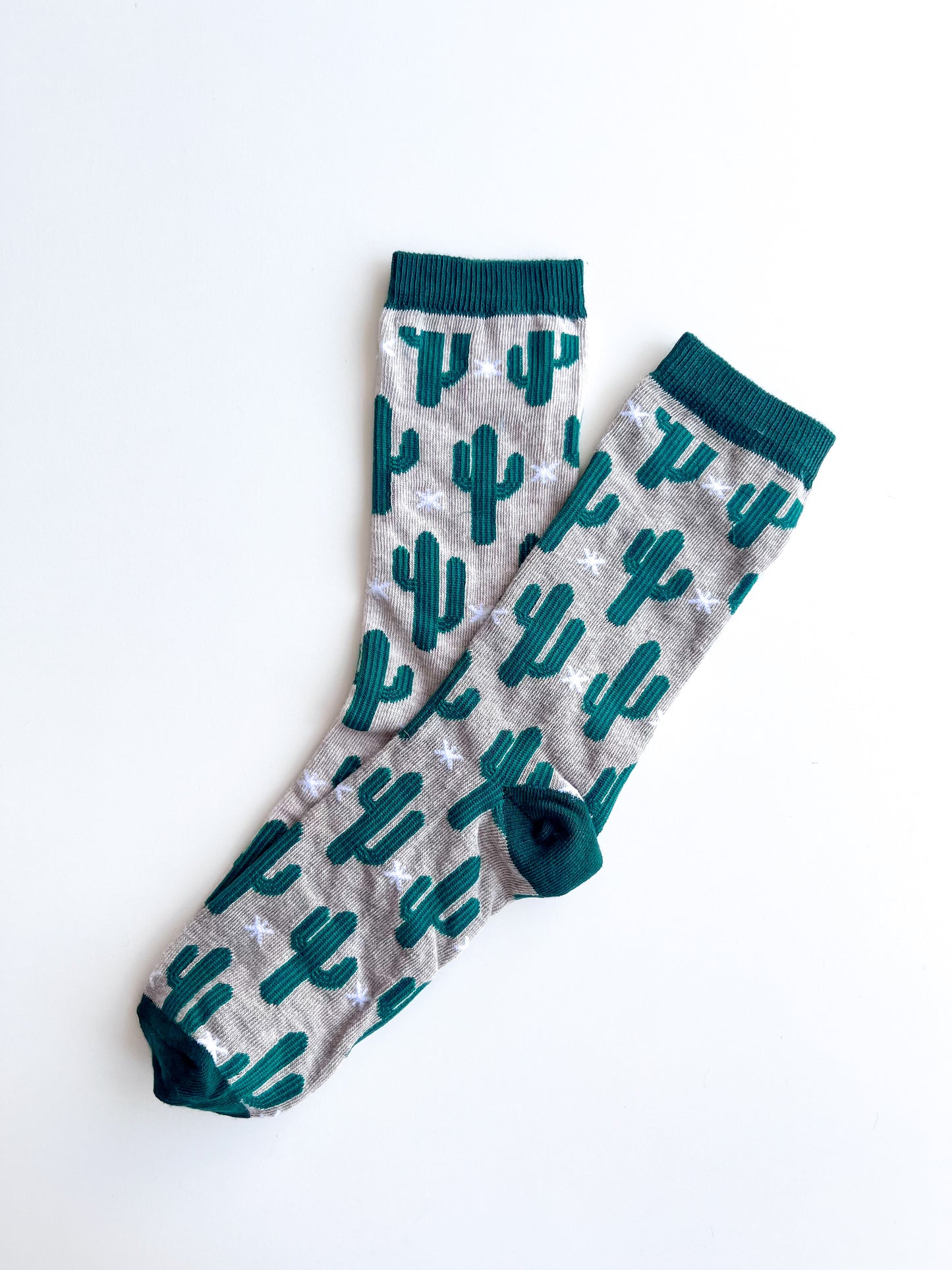White Colored Socks with Cactus Detail