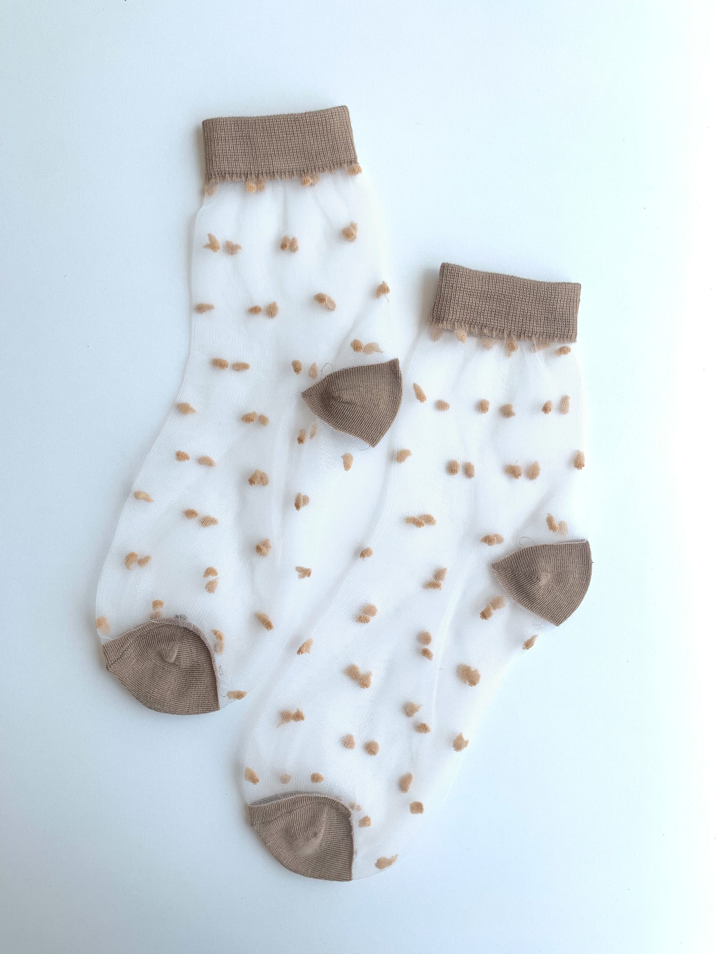 Dot Patterned Beige Colored Tulle Socks
