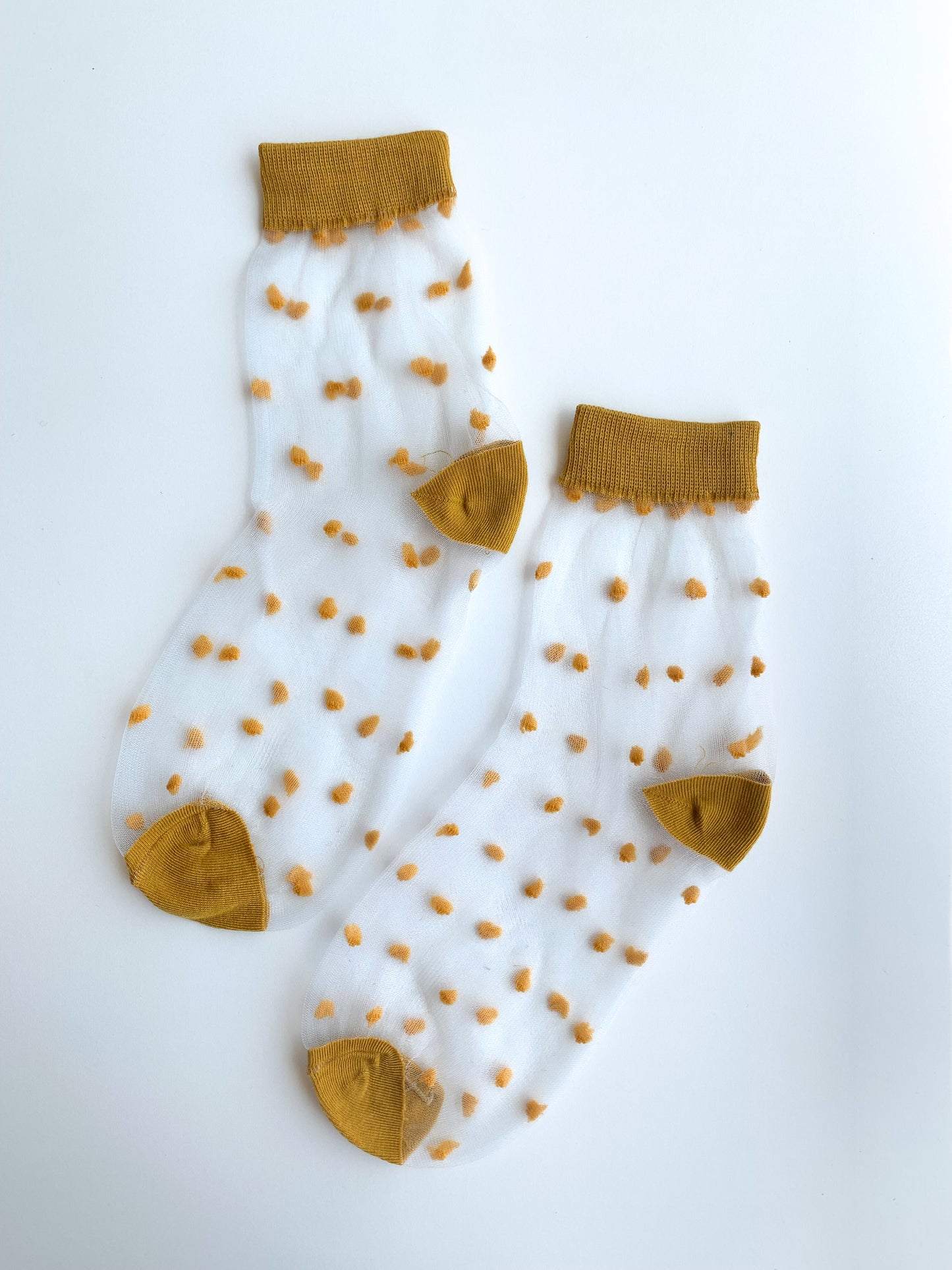 Dot Patterned Mustard Colored Tulle Socks