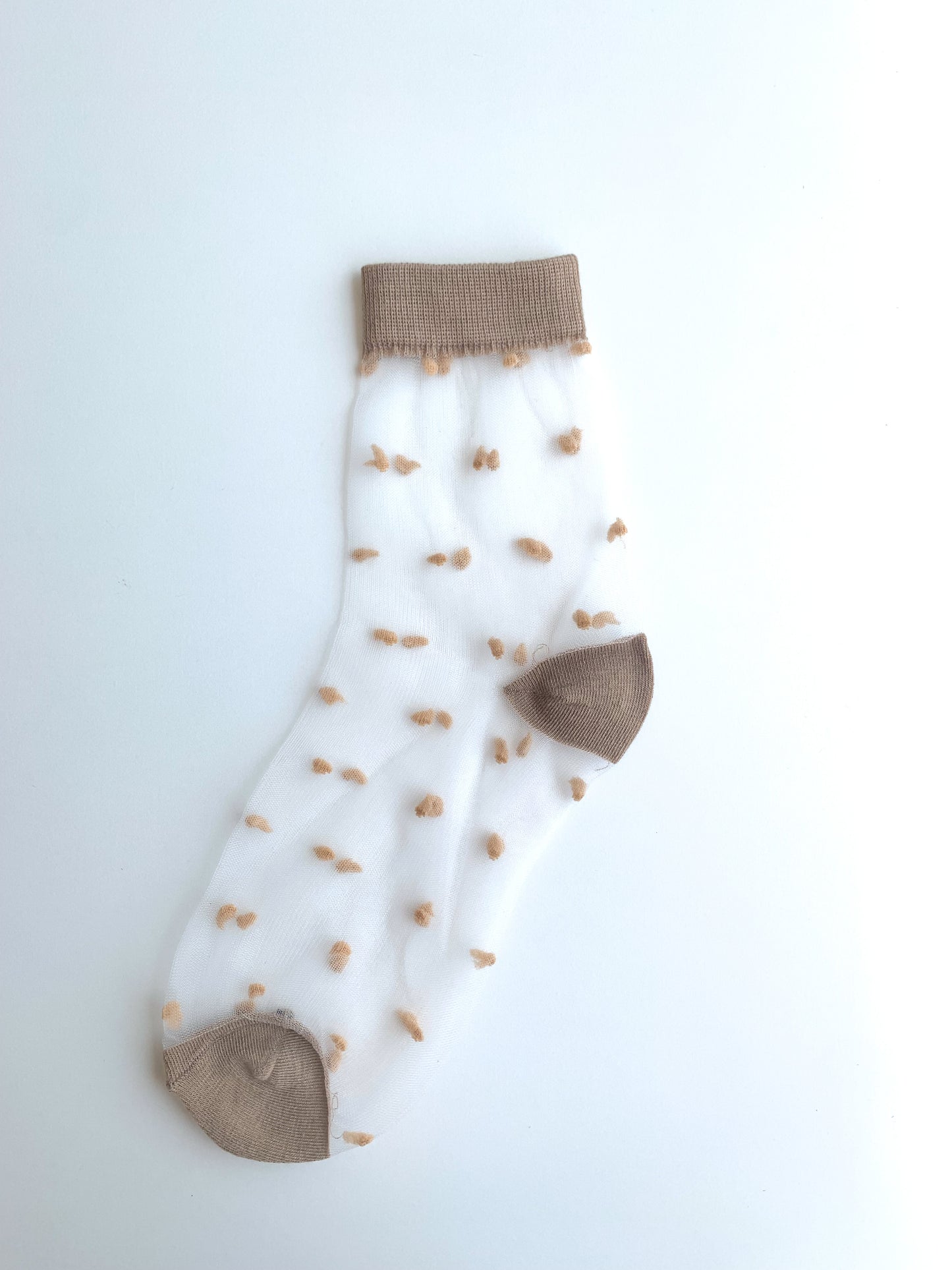 Dot Patterned Beige Colored Tulle Socks