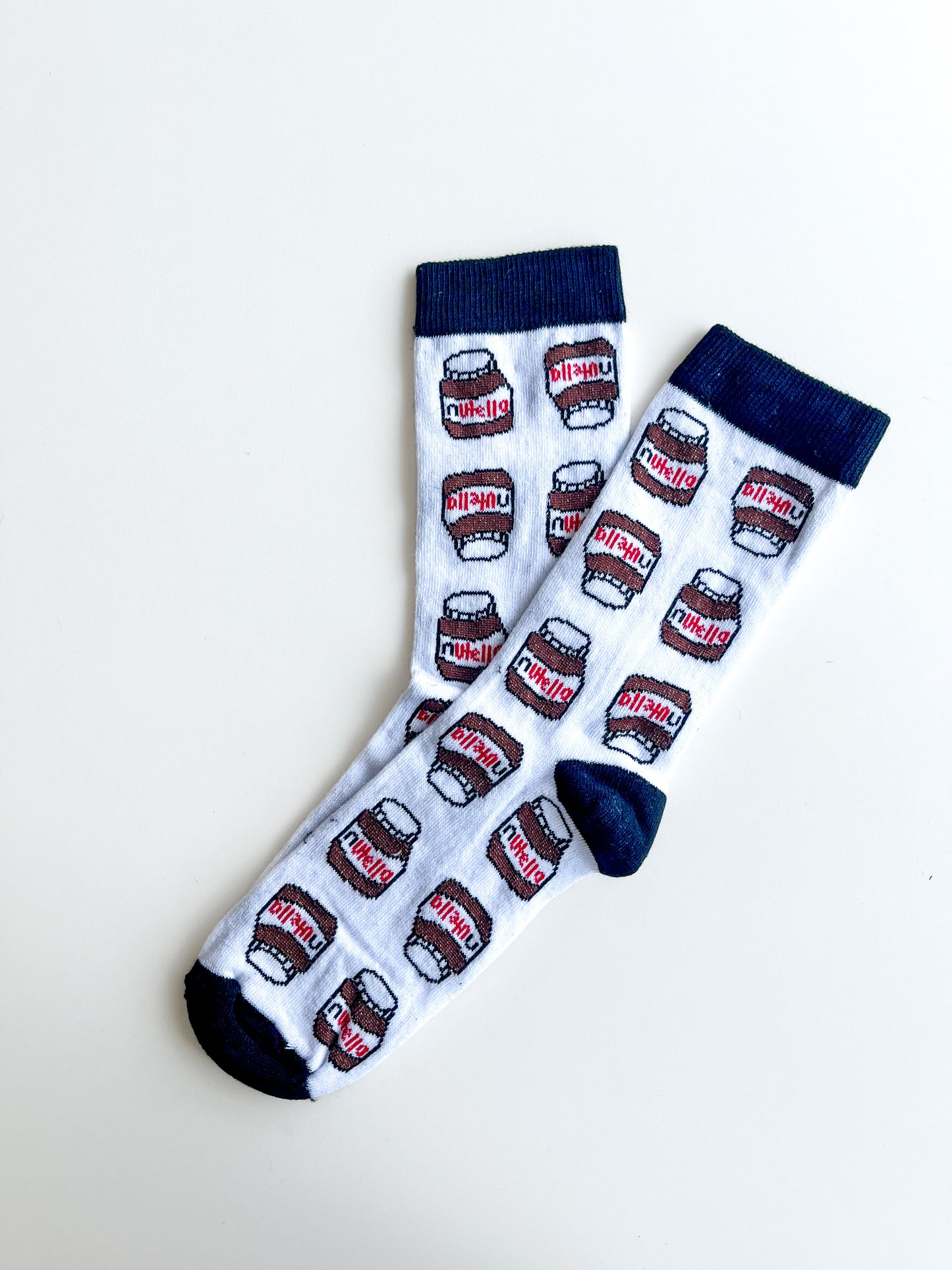 Nutella Detailed Navy Blue-White Colored Socks