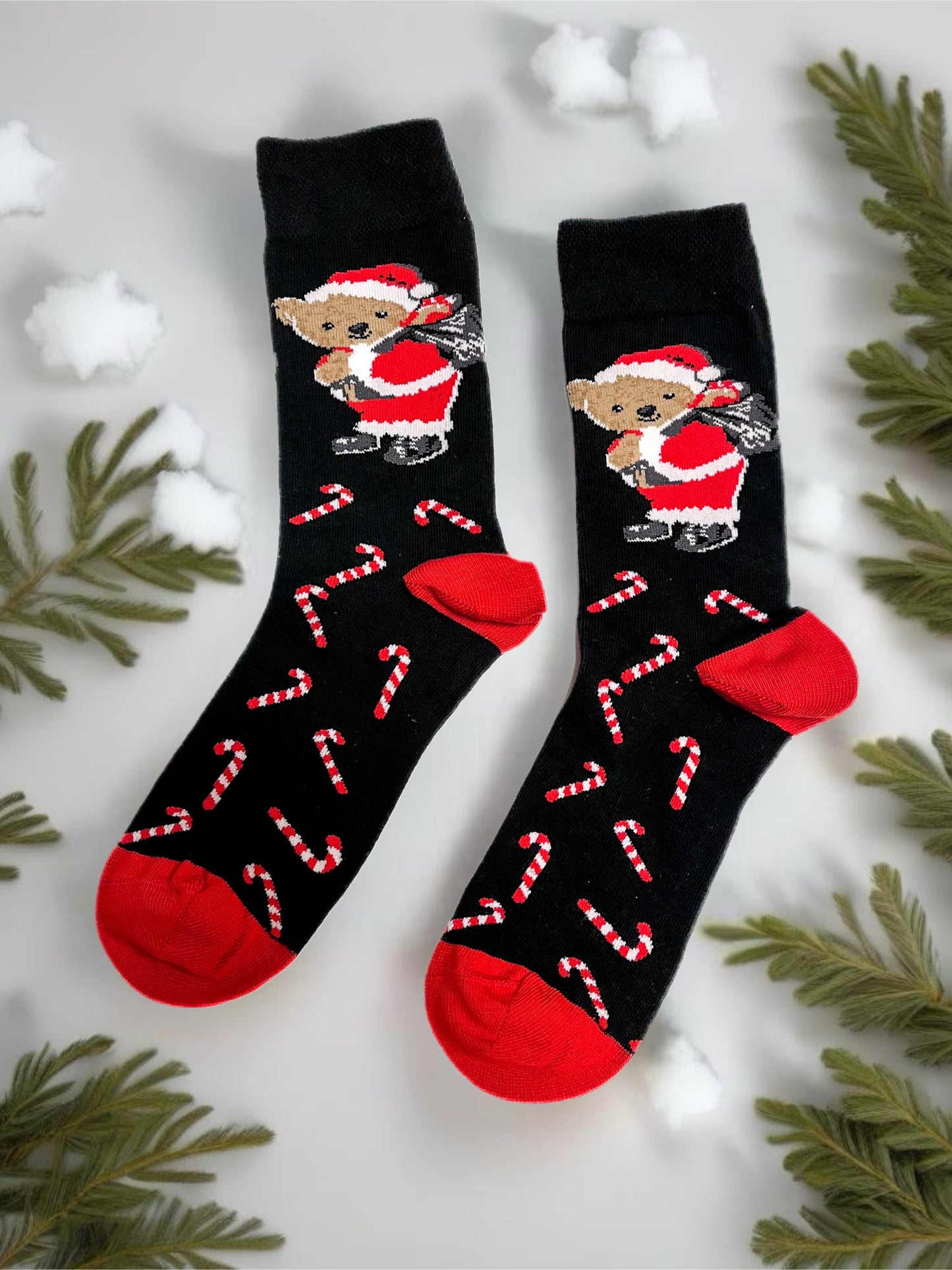 Noel Teddy Temalı Siyah Çorap