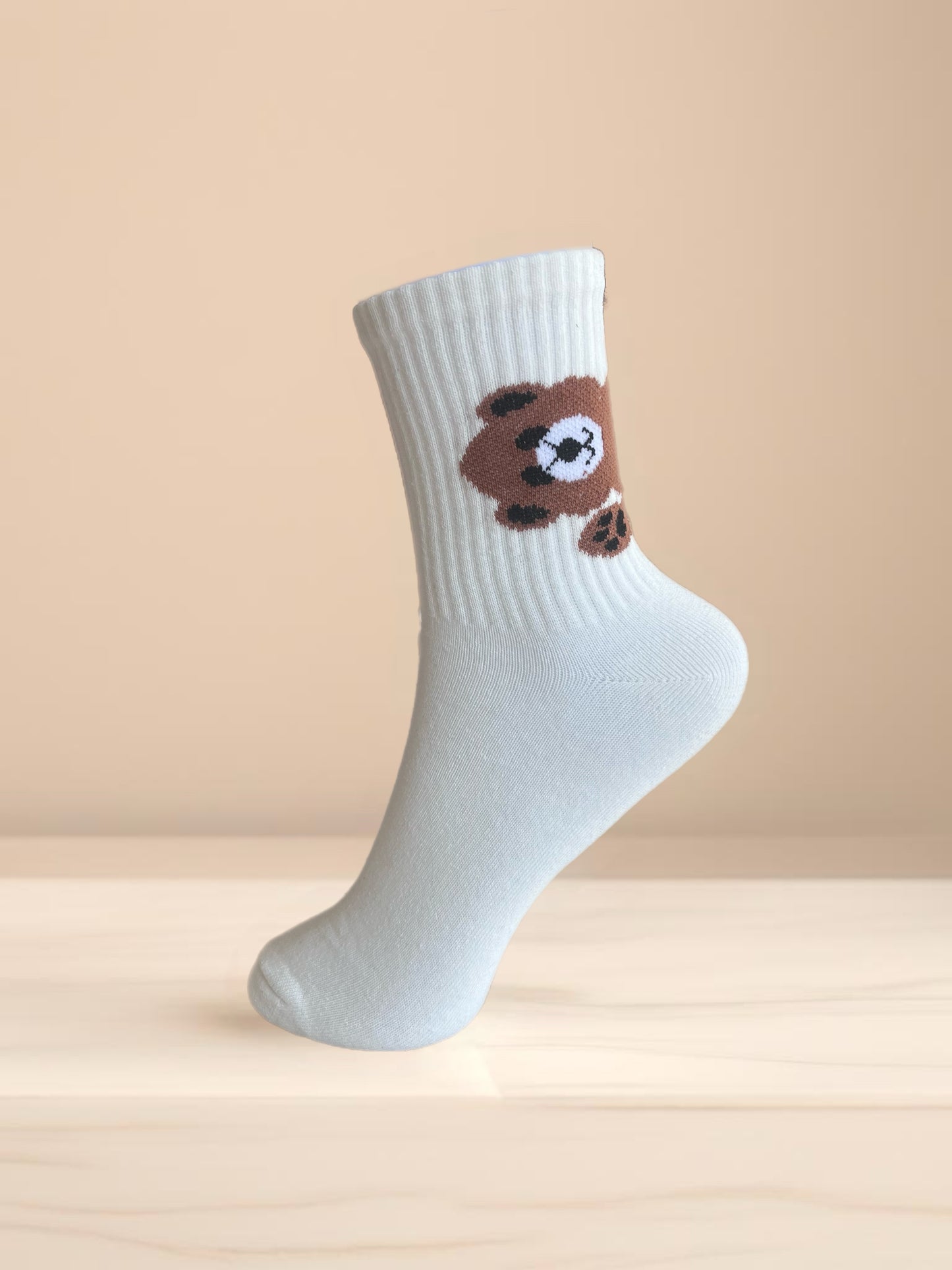 Bear Teddy Detailed White Socks