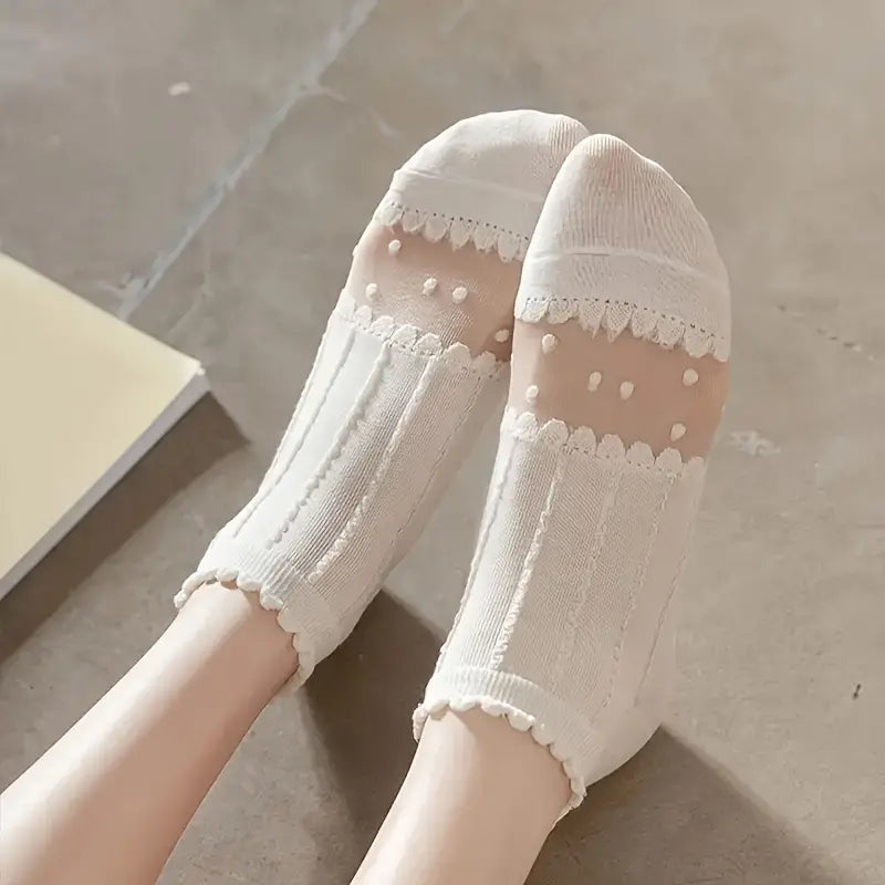 Dot Patterned White Colored Booties Socks