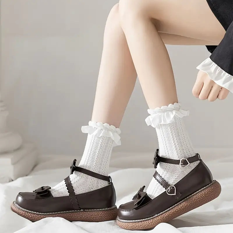 Ruffle Detailed White Colored Socks