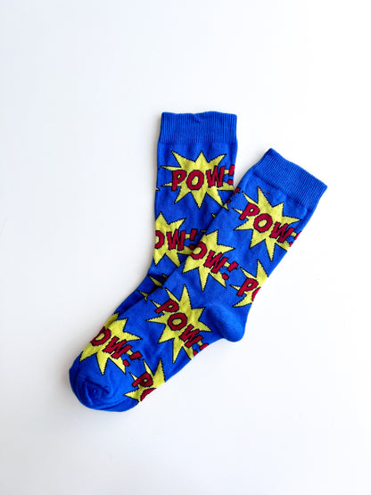 Blue Colored Socks with Pow Detail