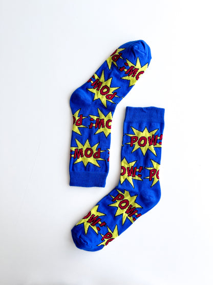 Blue Colored Socks with Pow Detail