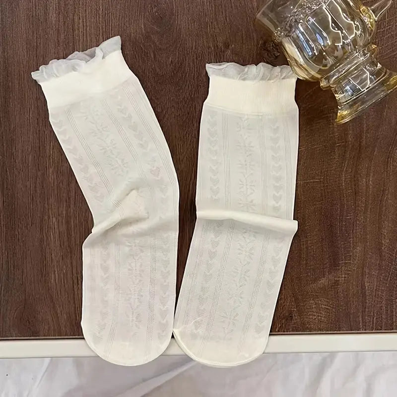 Mixed patterned White Tulle Socks
